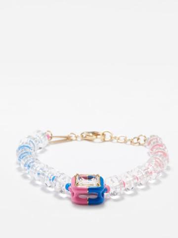 Bea Bongiasca - B Square Beaded Enamel & 9kt Gold Bracelet - Womens - Pink Multi
