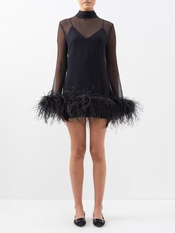 Taller Marmo - Gina Feather-trimmed Crepe Mini Dress - Womens - Black
