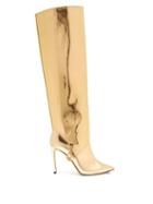 Matchesfashion.com Jimmy Choo - Hurley Metallic Two Piece Knee High Leather Boots - Womens - Gold