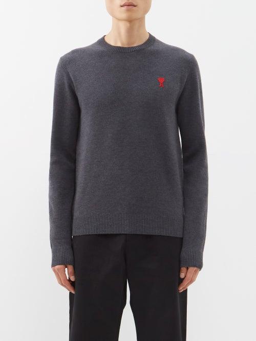 Ami - Ami De Caur-logo Merino Sweater - Mens - Grey