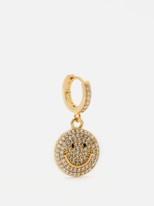 Crystal Haze - Smiley Crystal & 18kt Gold-plated Single Earring - Womens - Gold Multi