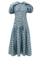 Matchesfashion.com Chopova Lowena - Puff-sleeve Tartan-print Organza Dress - Womens - Blue Multi