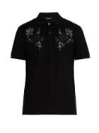 Matchesfashion.com Alexander Mcqueen - Floral Embroidered Cotton Piqu Polo Shirt - Mens - Black