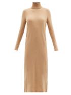 Allude - Roll-neck Wool-blend Midi Dress - Womens - Gold