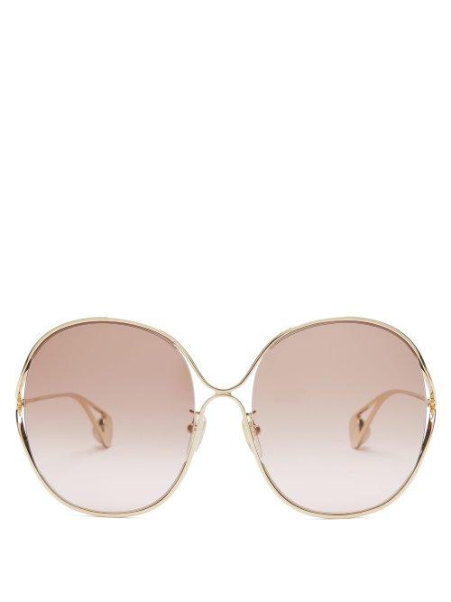 Matchesfashion.com Gucci - Oversized Metal Sunglasses - Womens - Brown Multi
