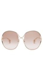 Matchesfashion.com Gucci - Oversized Metal Sunglasses - Womens - Brown Multi