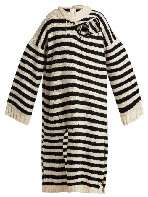 Matchesfashion.com Charles Jeffrey Loverboy - Slashed Striped Wool Dress - Womens - Black White