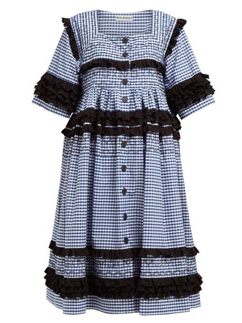 Matchesfashion.com Molly Goddard - Macy Gingham Cotton Midi Dress - Womens - Navy