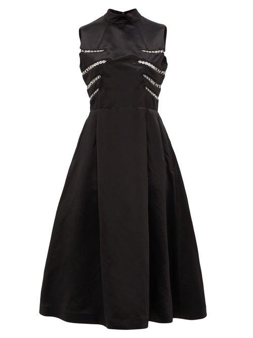 Matchesfashion.com Noir Kei Ninomiya - Eyelet-embellished Open-back Satin Midi Dress - Womens - Black