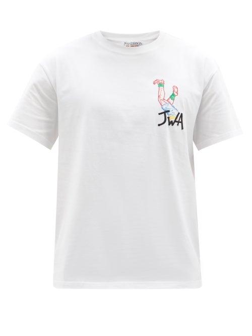 Jw Anderson - Ruby Legs Embroidered Cotton-jersey T-shirt - Mens - White
