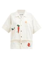 Story Mfg. - Greeting Embroidered Cotton-blend Shirt - Womens - White Multi