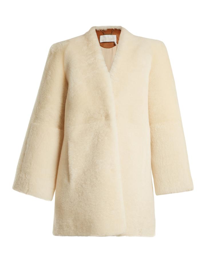 Chloé Collarless Shearling Coat