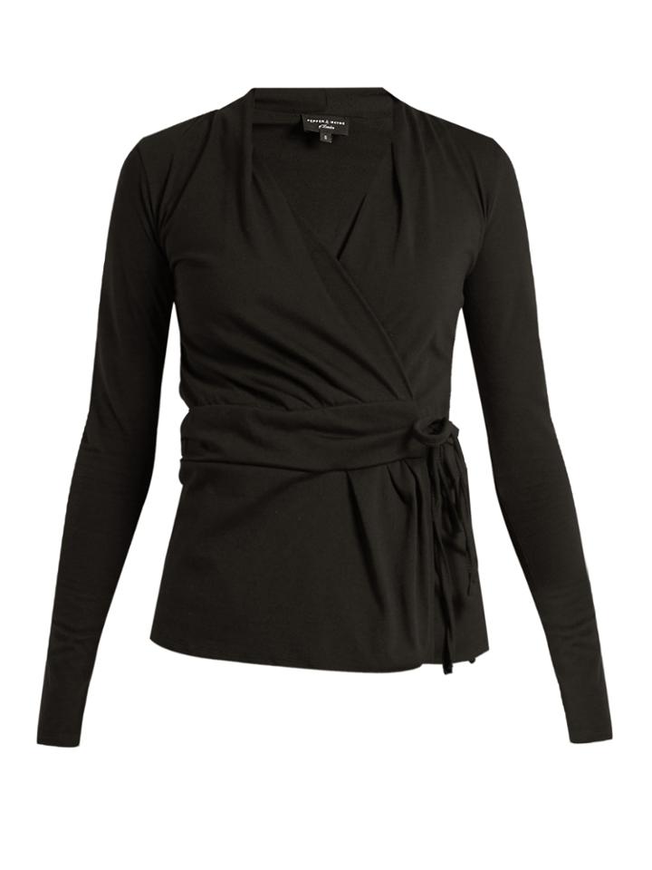 Pepper & Mayne Pleated Cotton-blend Jersey Wrap Top