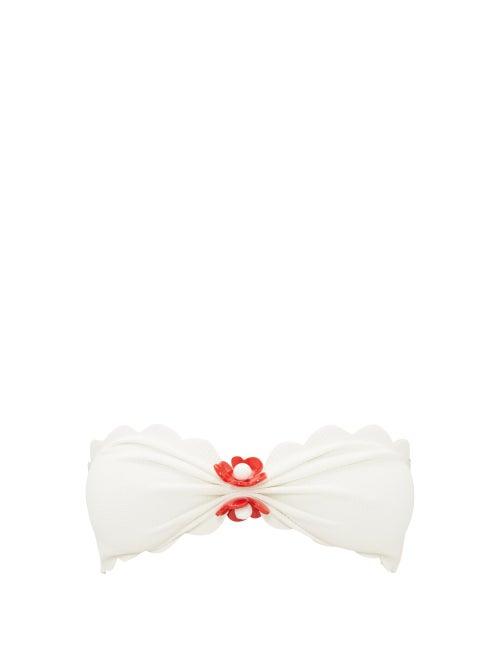 Matchesfashion.com Marysia - Antibes Scallop-edge Bandeau Bikini Top - Womens - White Multi