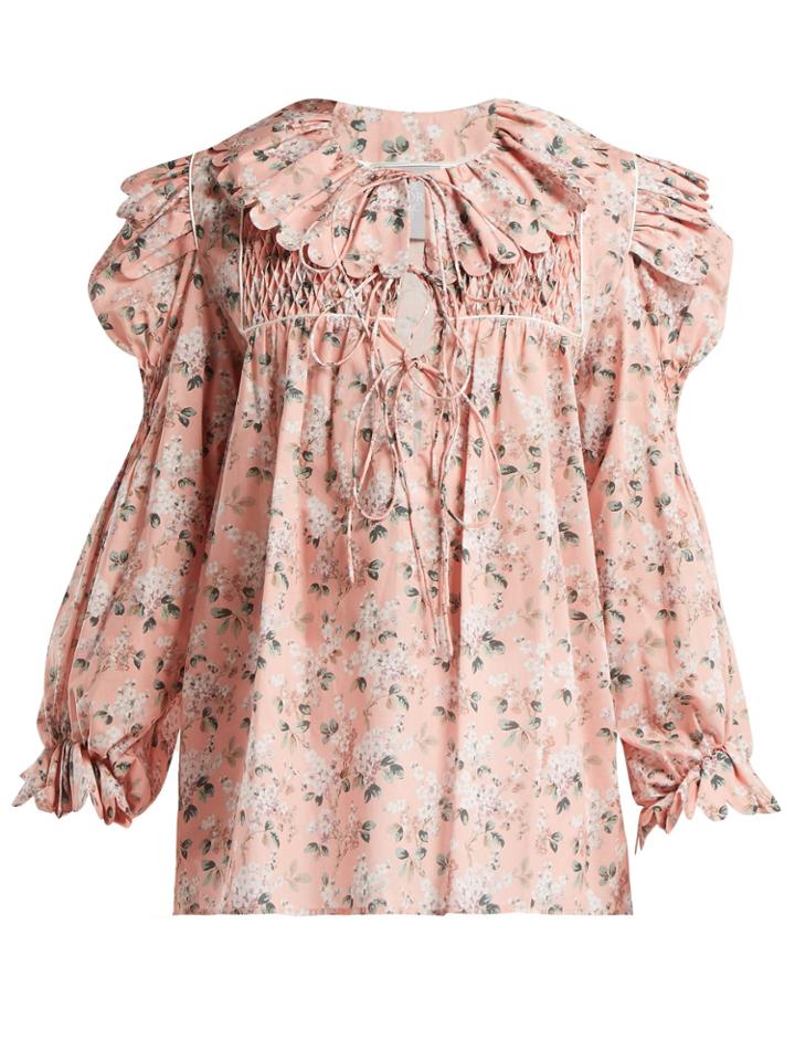 Horror Vacui Defensia Floral-print Cotton Blouse