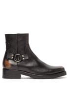 Matchesfashion.com Raf Simons - Distressed Leather Square Toe Boots - Mens - Black