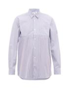 Matchesfashion.com Comme Des Garons Shirt - Cut Out Striped Cotton Poplin Shirt - Mens - Blue Multi