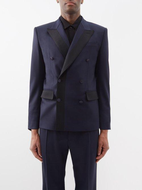Dolce & Gabbana - Double-breasted Wool Tuxedo Jacket - Mens - Midnight Blue