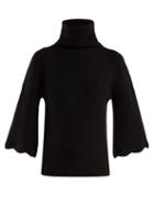 Matchesfashion.com Redvalentino - Roll Neck Scalloped Cuff Wool Sweater - Womens - Black