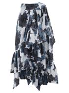 Matchesfashion.com Alexandre Vauthier - Ruffled Tie-waist Floral-print Cotton Midi Skirt - Womens - Navy Print