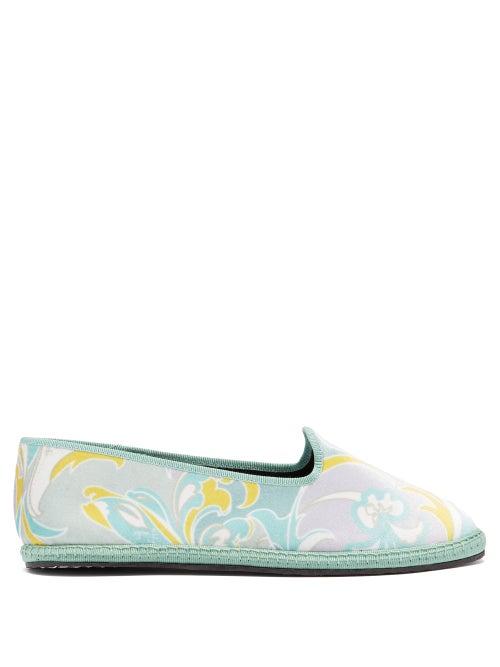 Matchesfashion.com Emilio Pucci - Lilly-print Velvet Slippers - Womens - Green Multi