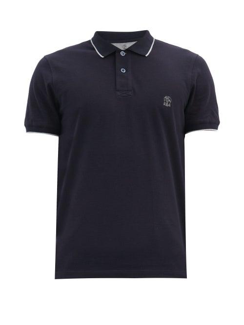 Matchesfashion.com Brunello Cucinelli - Logo-embroidery Cotton-piqu Polo Shirt - Mens - Navy