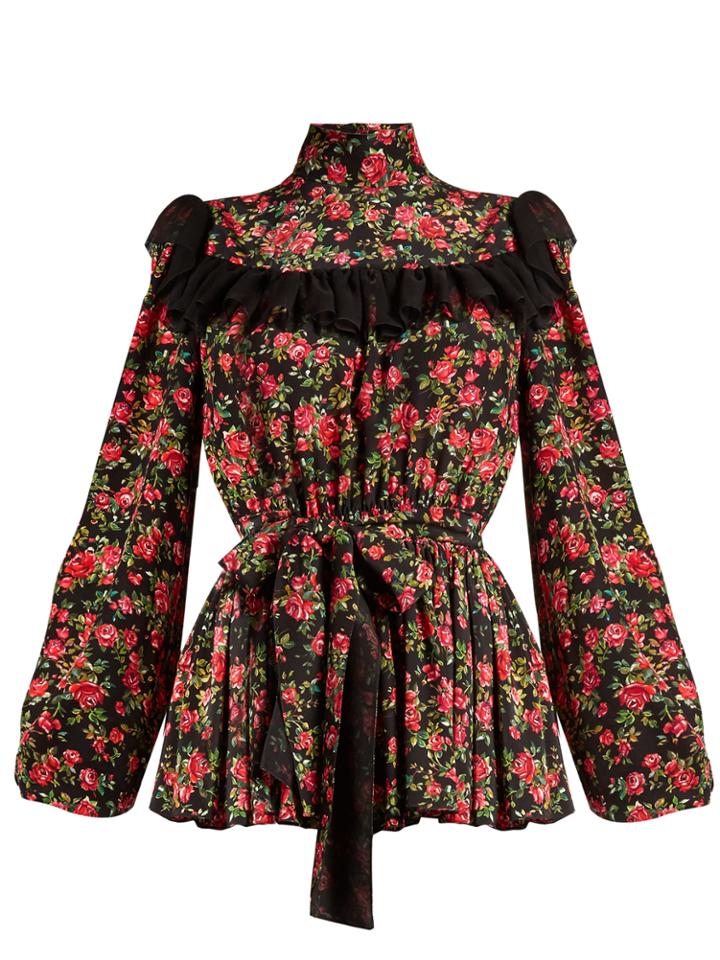 Dolce & Gabbana Rose-print Ruffle-trimmed Blouse