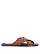 Matchesfashion.com Gucci - Gg Cross Strap Canvas Slides - Mens - Brown