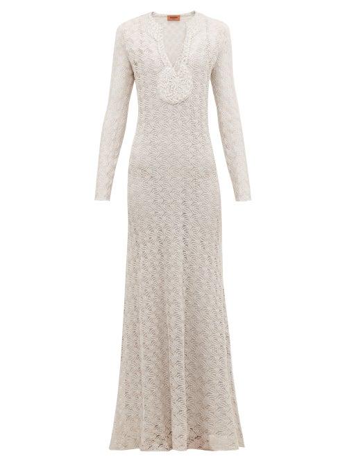 Matchesfashion.com Missoni - V Neck Lurex Knit Dress - Womens - Silver