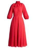 Matchesfashion.com Emilia Wickstead - Hilary Shirred Neck Balloon Sleeved Dress - Womens - Dark Pink