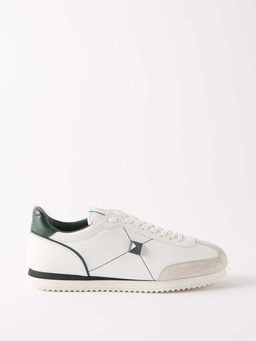 Valentino Garavani - Retrorunner One Stud Leather Trainers - Mens - White Green