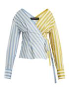Anna October Contrast-striped Cotton Wrap Top