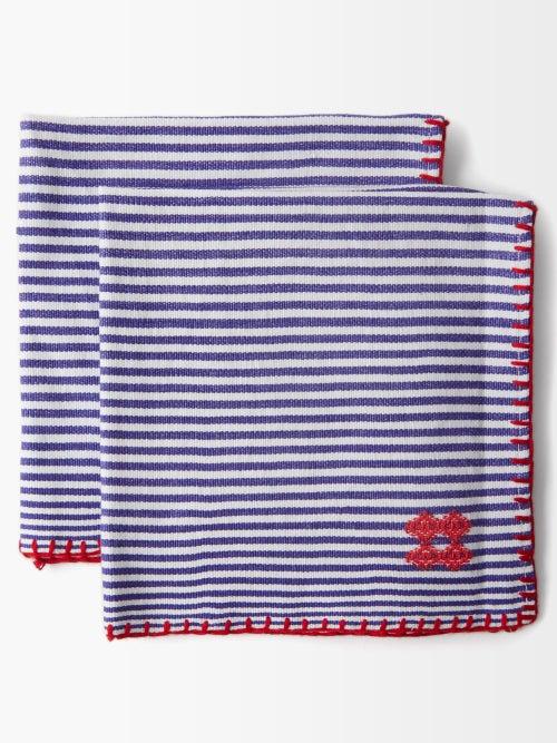 Pippa Holt - Set Of Two No. 38 Geometric Striped Cotton Napkins - Womens - Multi Stripe