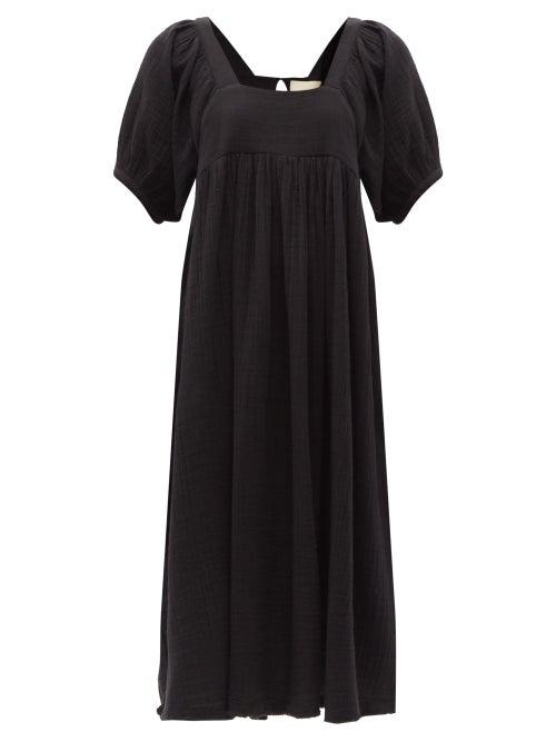 Matchesfashion.com Anaak - Brigitte Square-neck Cotton-muslin Midi Dress - Womens - Black
