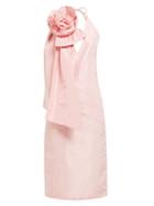 Matchesfashion.com Miu Miu - Rosette Appliqu Silk Taffeta Dress - Womens - Light Pink