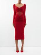 Versace - Corset-panel Stretch-jersey Midi Dress - Womens - Red