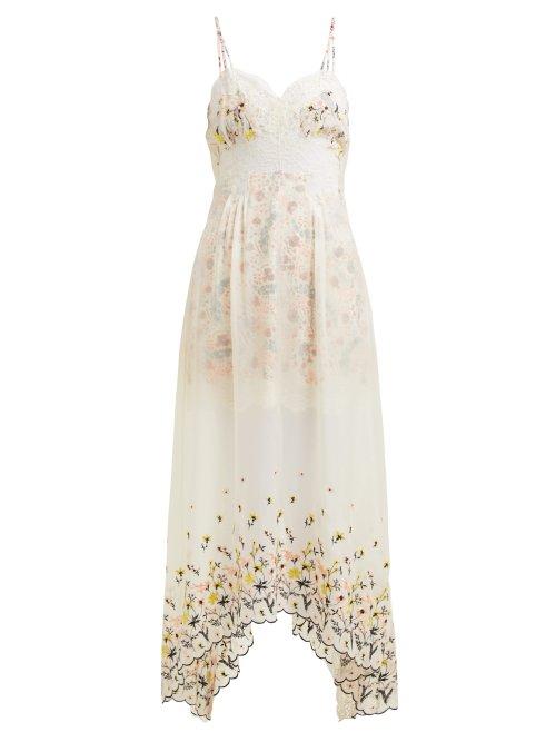 Matchesfashion.com Paco Rabanne - Floral Embroidered Chiffon And Satin Dress - Womens - White Multi