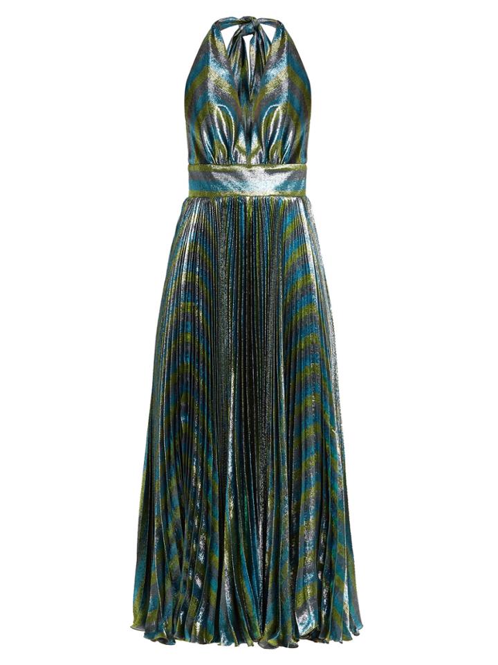 Maria Lucia Hohan Gwen Deep V-neck Pleated Lam Gown