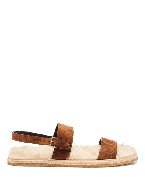 Matchesfashion.com Saint Laurent - No Shearling Sole Suede Sandals - Womens - Tan White
