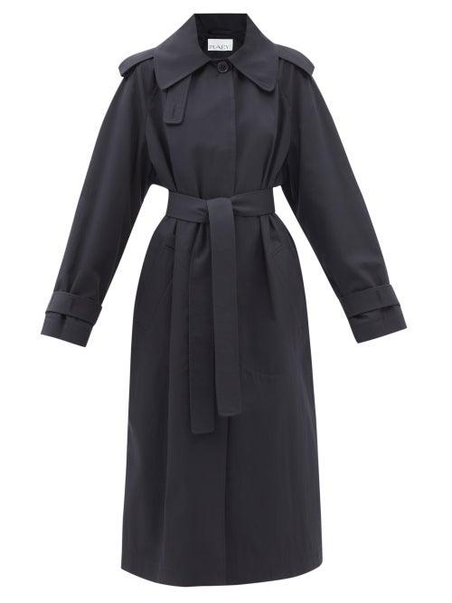 Raey - Wide Raglan-sleeved Belted Trench Coat - Womens - Navy