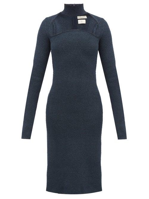 Matchesfashion.com Bottega Veneta - High Neck Silk Blend Sabl Dress - Womens - Dark Blue