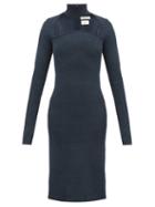 Matchesfashion.com Bottega Veneta - High Neck Silk Blend Sabl Dress - Womens - Dark Blue
