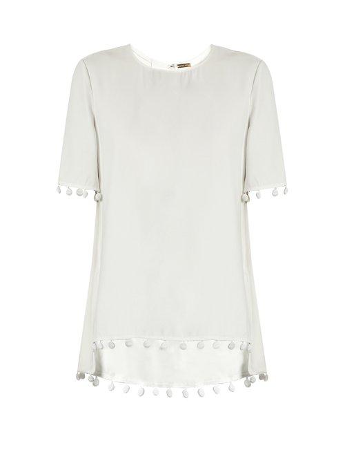 Matchesfashion.com Adam Lippes - Pompom Trimmed Crepe Top - Womens - White