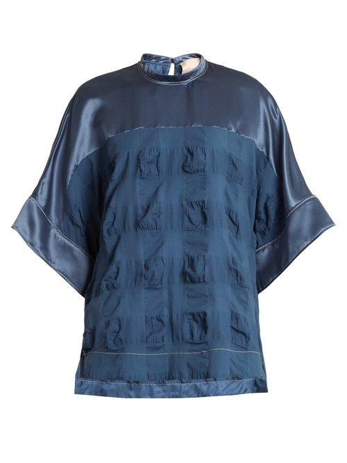 Matchesfashion.com Roksanda - Shani Satin Yoke Checked Top - Womens - Blue