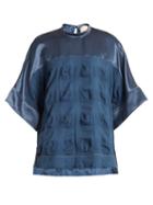 Matchesfashion.com Roksanda - Shani Satin Yoke Checked Top - Womens - Blue