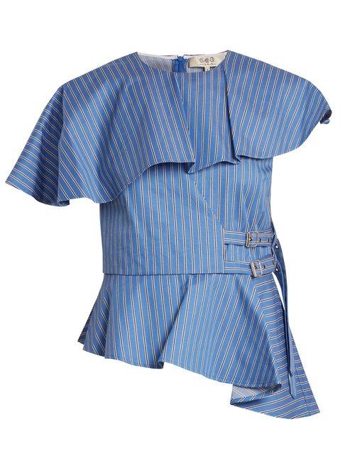 Matchesfashion.com Sea - Striped Strap Side Cotton Twill Top - Womens - Blue Multi