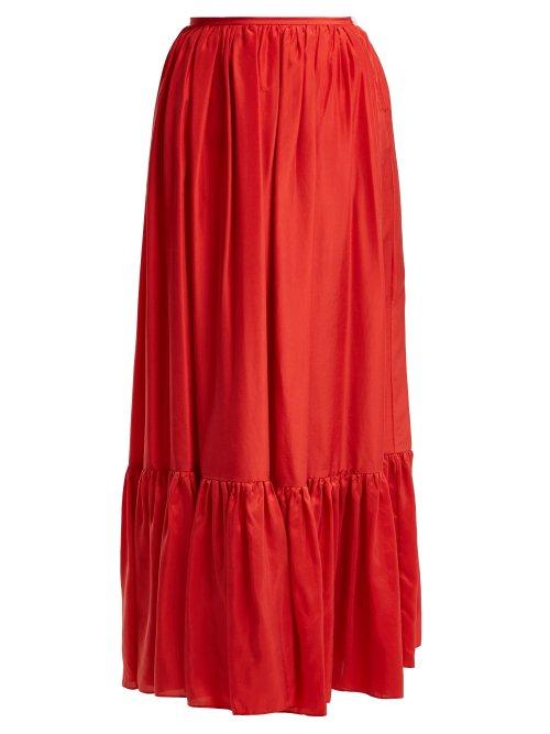 Matchesfashion.com Loup Charmant - Flores Tiered Silk Skirt - Womens - Red