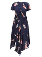 Matchesfashion.com Preen Line - Verna Floral Print Crepe De Chine Midi Dress - Womens - Navy Multi