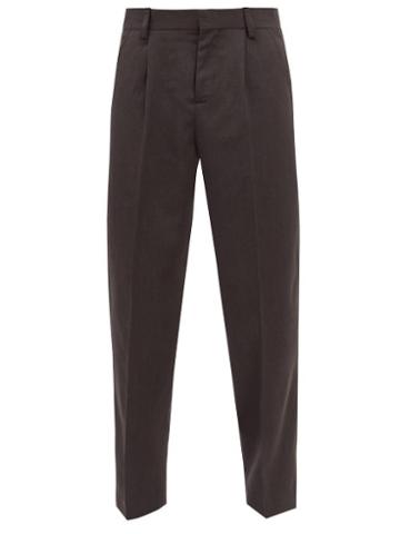 Another Aspect - Pleated Wool-twill Straight-leg Trousers - Mens - Black