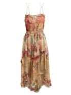 Matchesfashion.com Zimmermann - Melody Floating Floral Print Silk Dress - Womens - Pink Multi